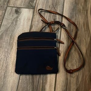 Dooney & Bourke blue and brown Nylon Triple Zip Crossbody Purse